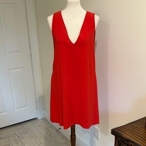 V-Neck Red Sleeveless Dress